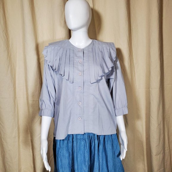 vintage 70s pleated  victorian style blouse - Picture 2 of 10